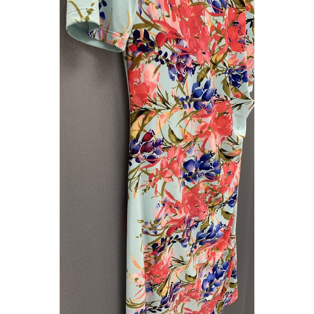 Jones New York Colorful Floral Ruched Knit Dress Size 12 Cottage Romantic Travel - Picture 13 of 15